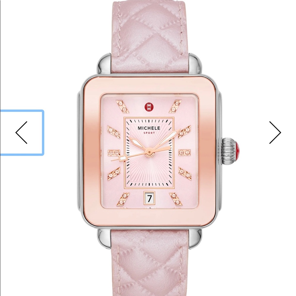 Michele Deco Sport Two-Tone Leather Watch, Lilac